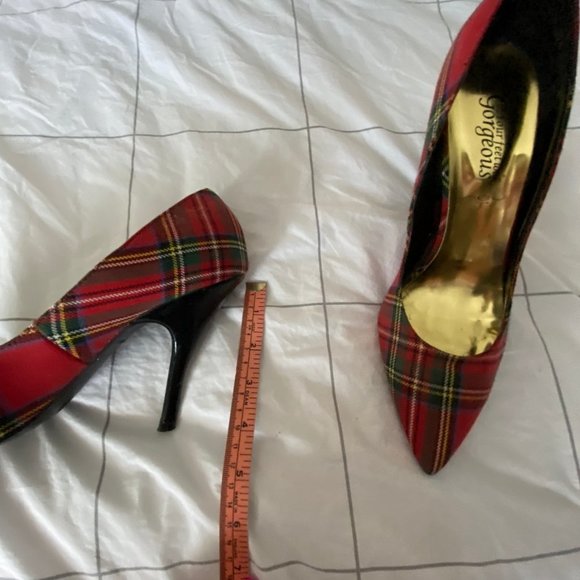 Holiday Red Plaid 4" Heel Shoes Size 9 EUC - Picture 4 of 14